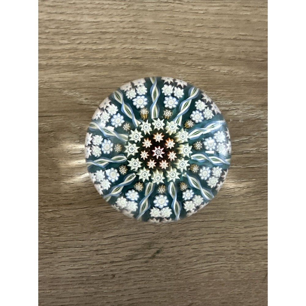 Vintage Perthshire Twisted Ribbon Millifiori Glass Paperweight 2.5in.‎ Blue